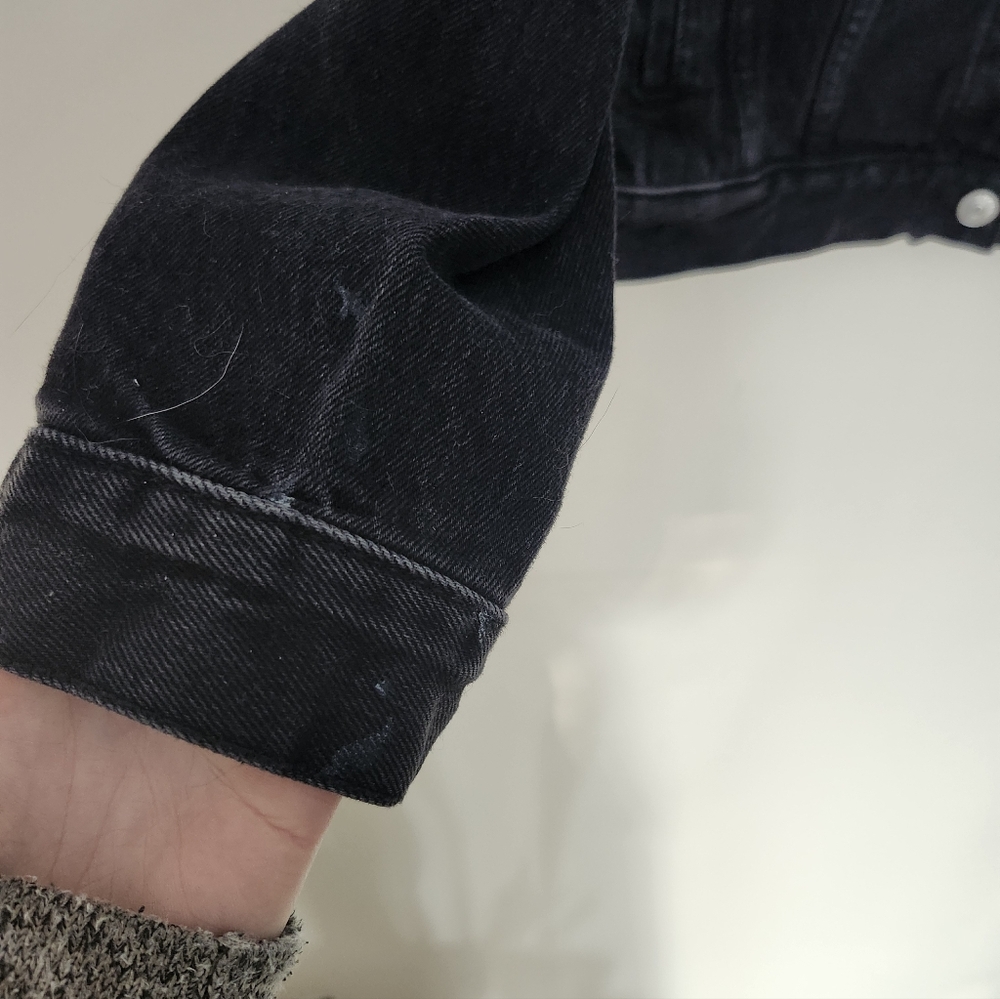 Re Worked A&F Black Denim Jacket With Strawberry Patch On Back - Picture 9 of 11